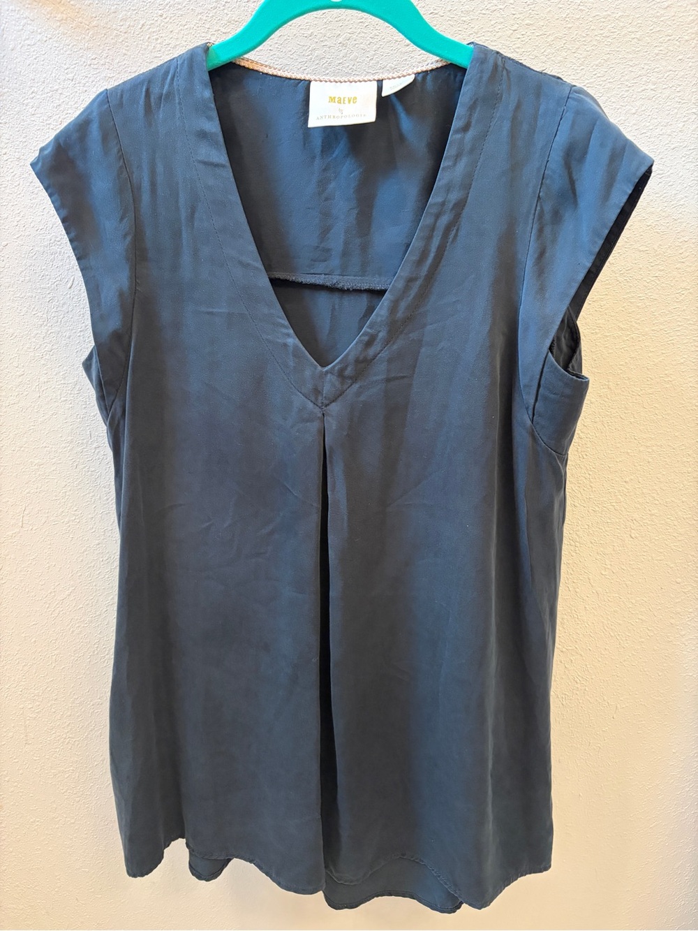 Maeve by anthropologie Slate-Blue V-Neck Cap-Sleeve Blouse women’s S